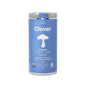
            
                Load image into Gallery viewer, Clover Cleanse Mushrooms + Ginger adaptogenic herbal tea steel canister, adaptogens for detox
            
        