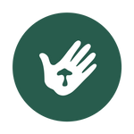 Clover ethical ingredient sourcing icon - hand with mushroom
